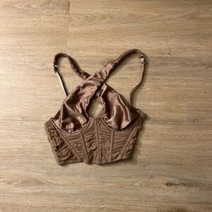 Brown satin and mesh urban outfitters going out corset top